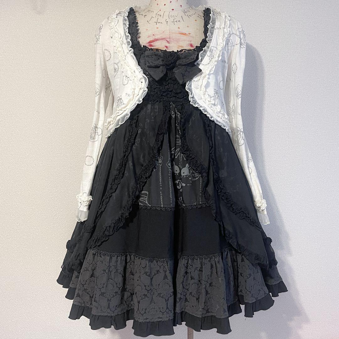00s 希少 h.naoto FRILL リボン付プリントベビードールjsk