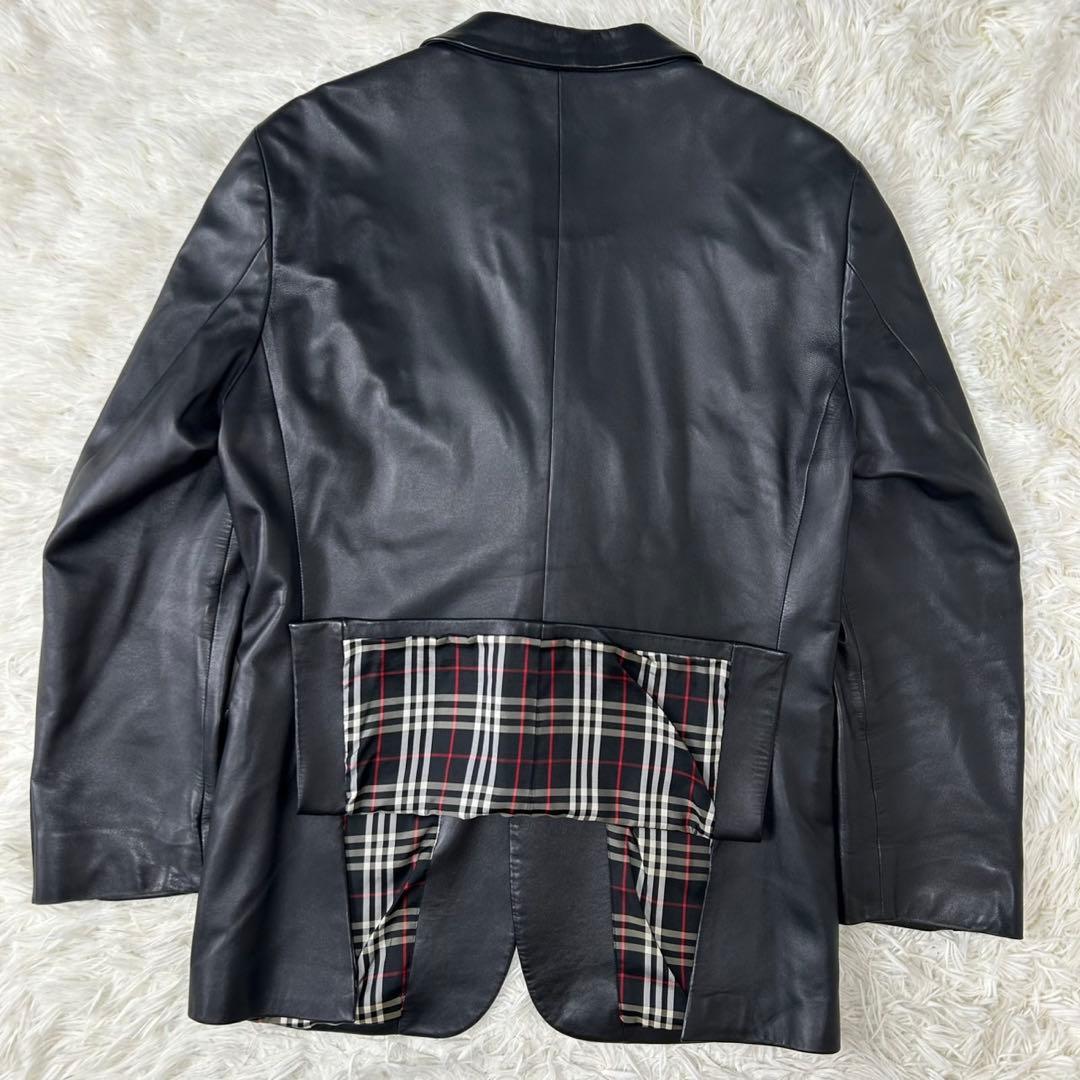 【美品/L】バーバリーブラックレーベル ライダース レザージャケット ラムレザー