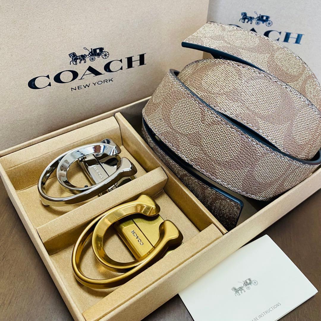 COACHコーチ新品正規品リバーシブルレザーベルト　回転バックル2個