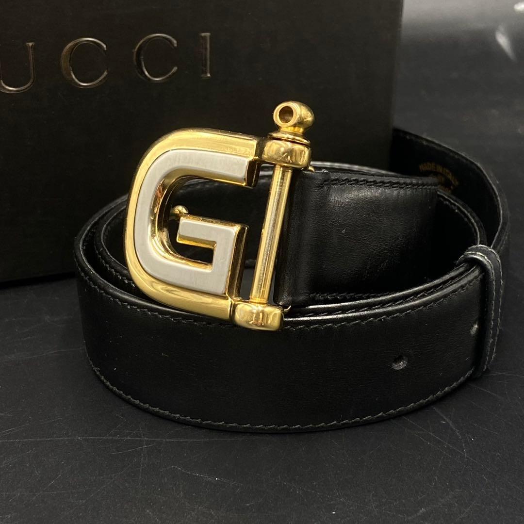 【美品】グッチ Gロゴ ベルト バックル ロゴ ブラック レザー