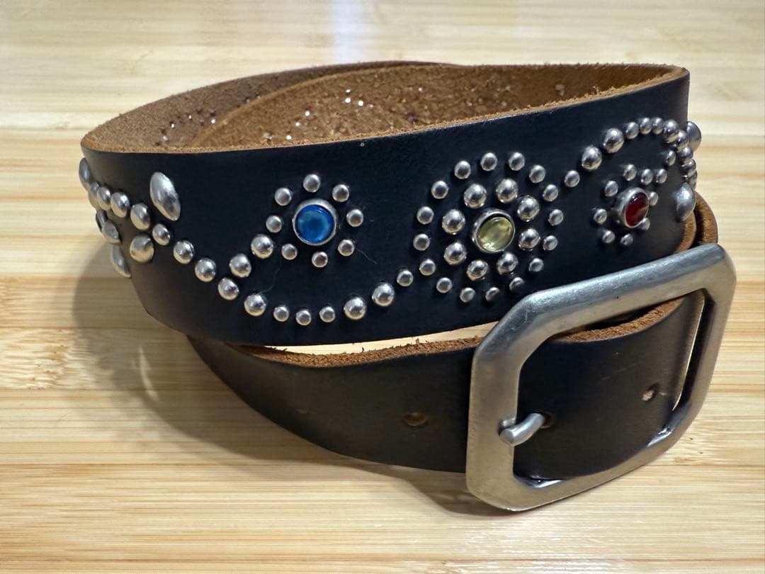 美品⭐️TMT⭐️フラワーシルバースタッズ⭐️マルチカラーストーン⭐️ブラックレザー⭐️M
