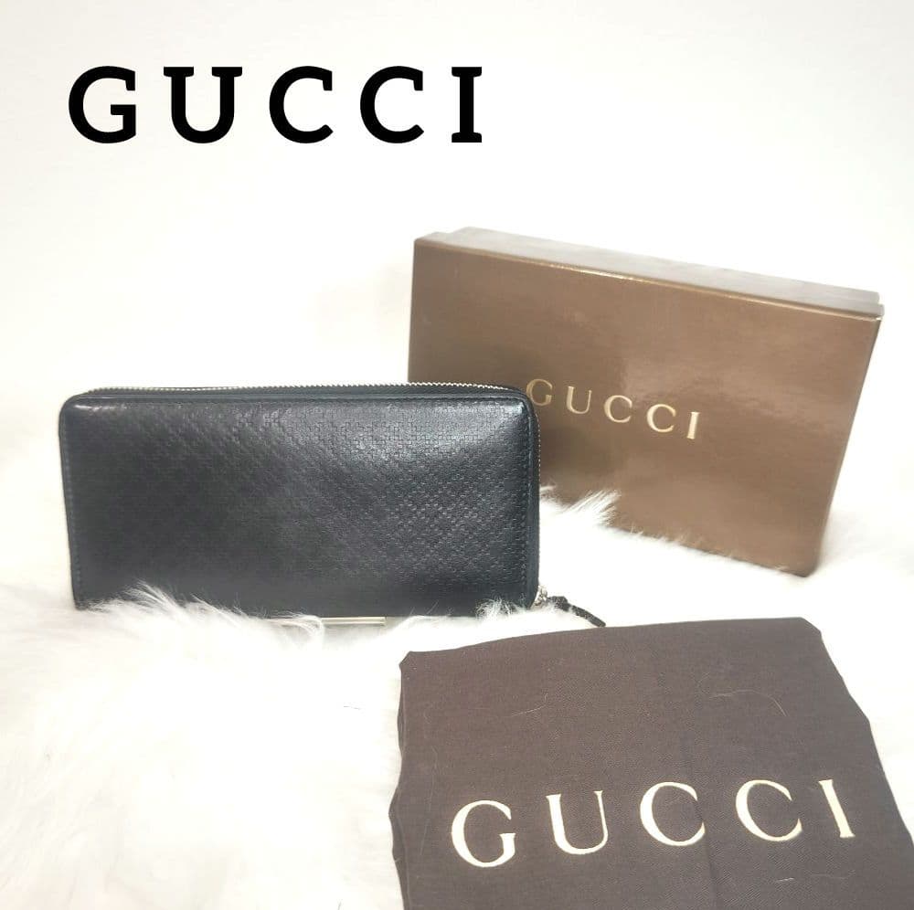 GUCCI　グッチ　ブラック　レザー　オール ラウンド　ファスナー　長財布