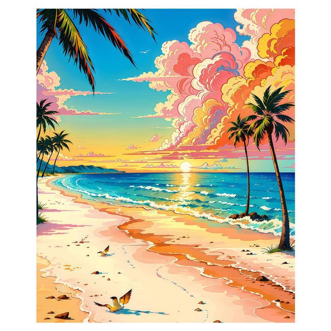 ビーチの夕日 イラスト