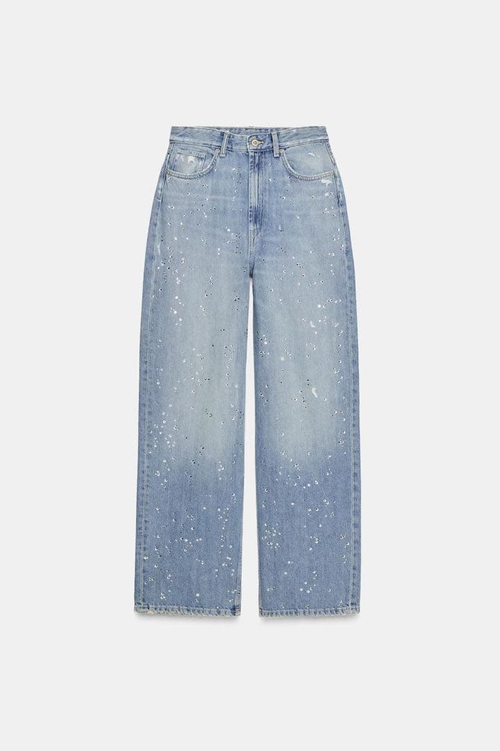 『完売品』ZARA TRF ストレート STRASS ハイウエストジーンズ