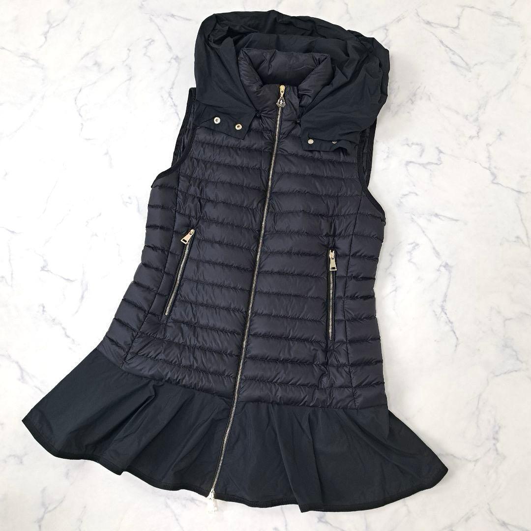 美品★MONCLER モンクレール ダウンベスト フリル 軽量 0 ブラック