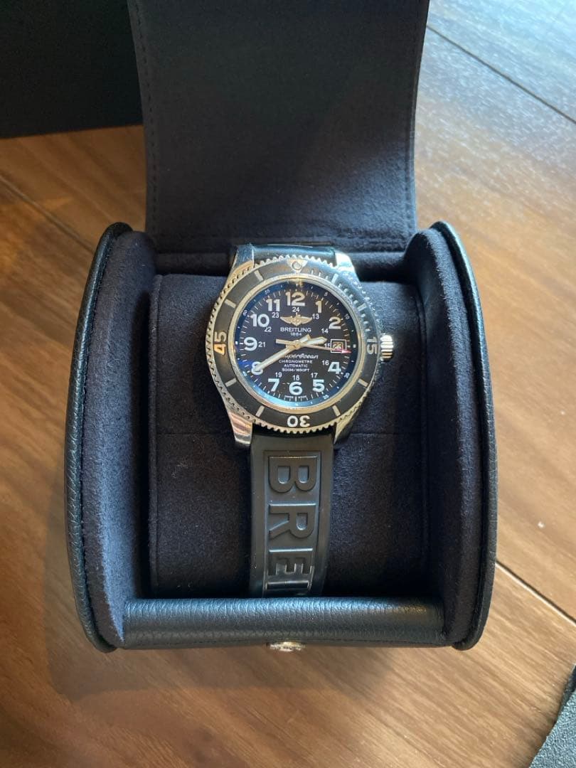 お値下げBreitling スーパーオーシャンⅡ ブラックラバー時計※裏面に刻印