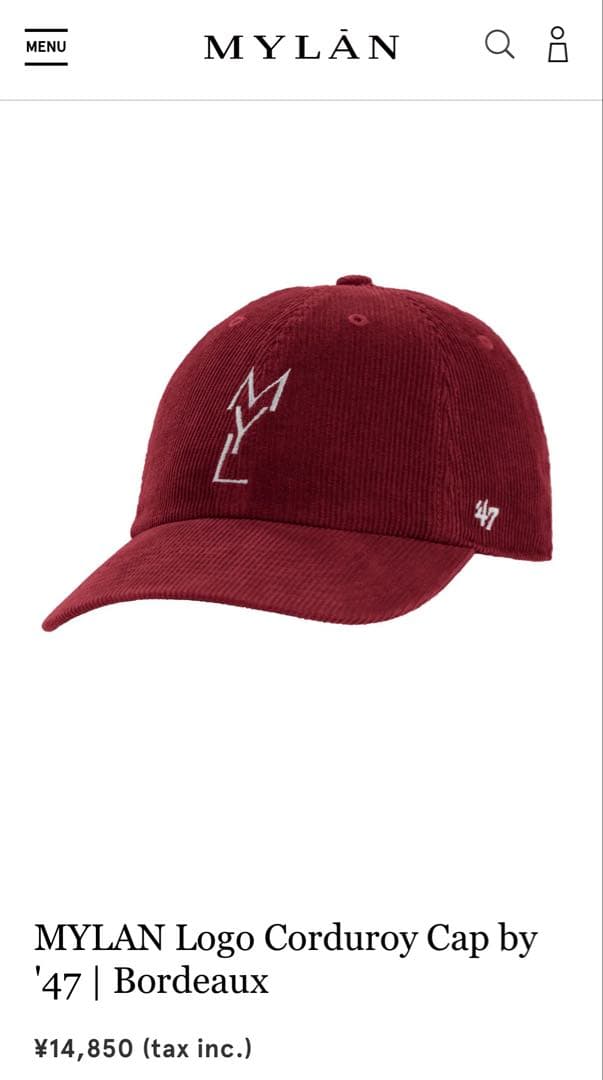 MYLAN Logo Corduroy Cap by '47 ボルドー