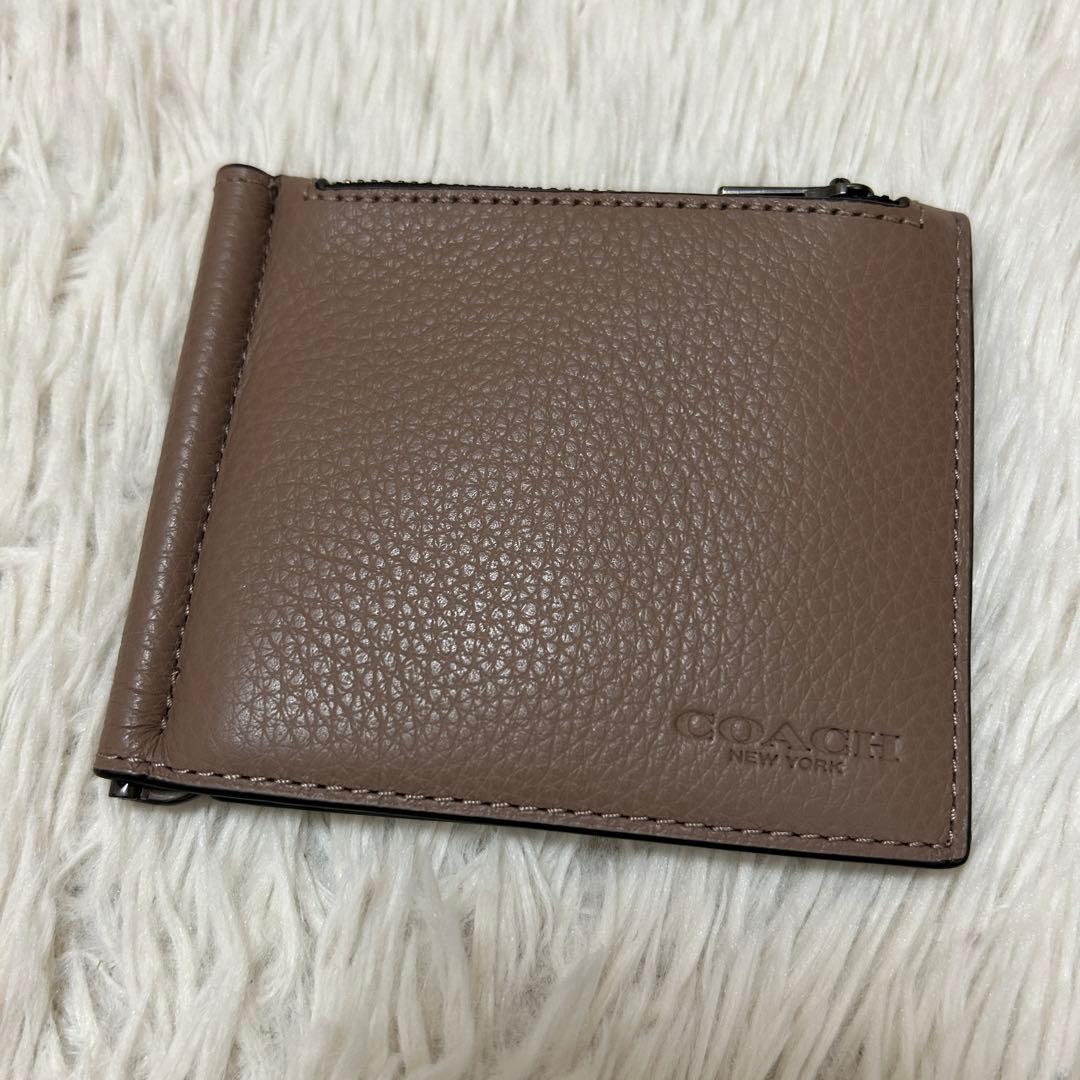 ⭐️未使用級⭐️コーチ マネークリップ 二つ折り財布 小銭入れ付き ブラウン メンズ
