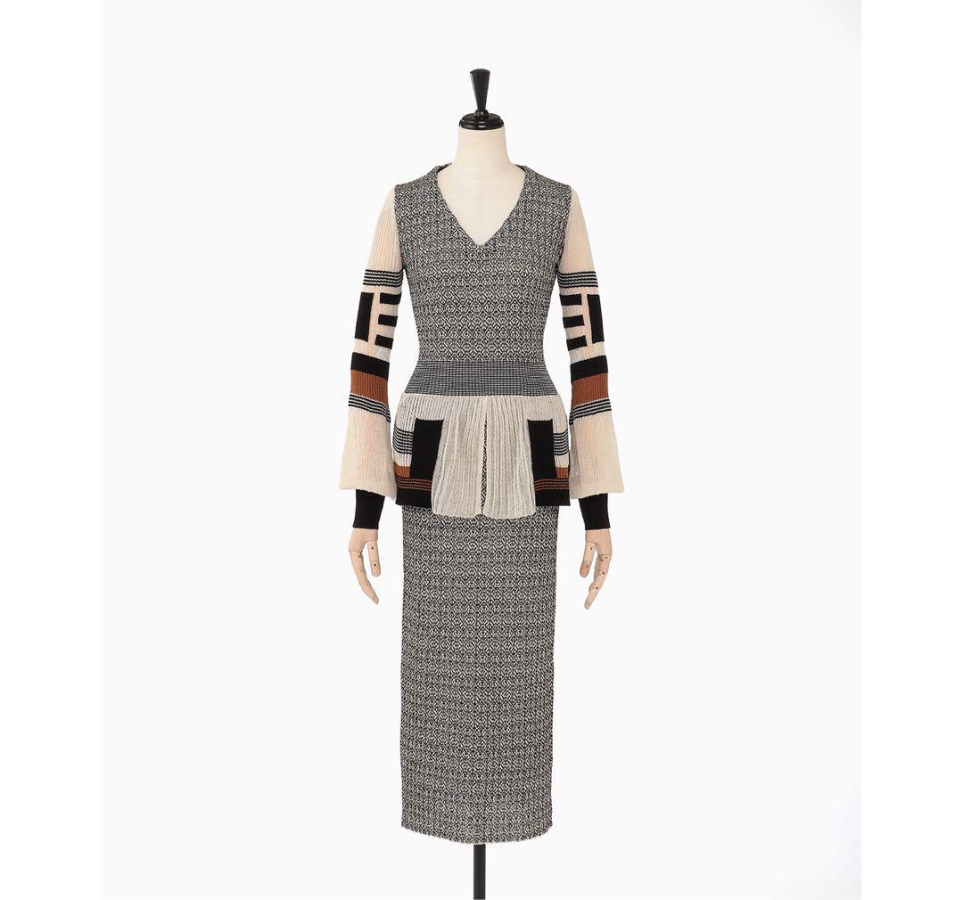 ゆ*ゆ様 マメクロゴウチMixed Knitted Fabric Peplum